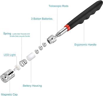 Telescoping Magnetic Pickup Tool – 8Lbs 31" Extendable Stick with LED Light