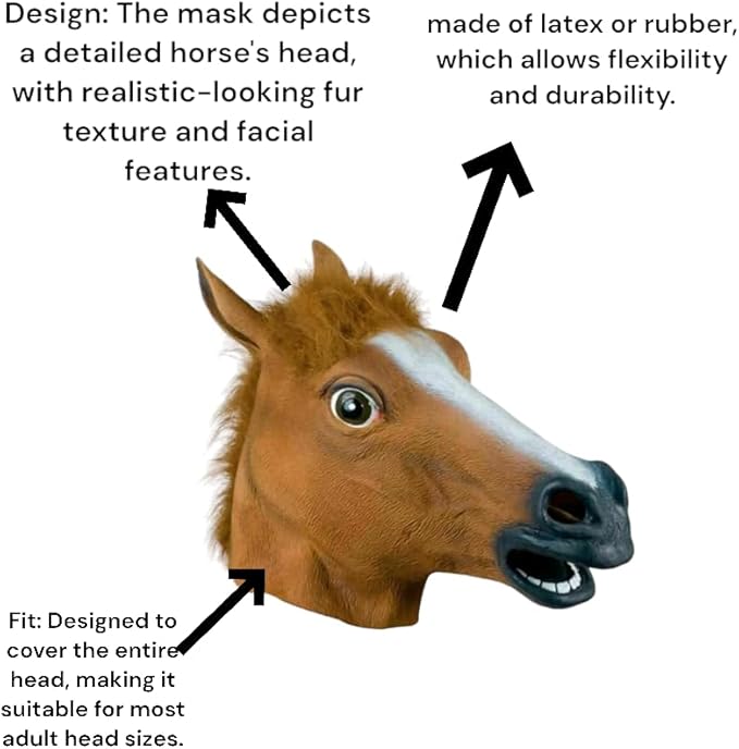 Glam Horse Head Mask – Creepy Latex Animal Mask for Halloween & Costume Parties