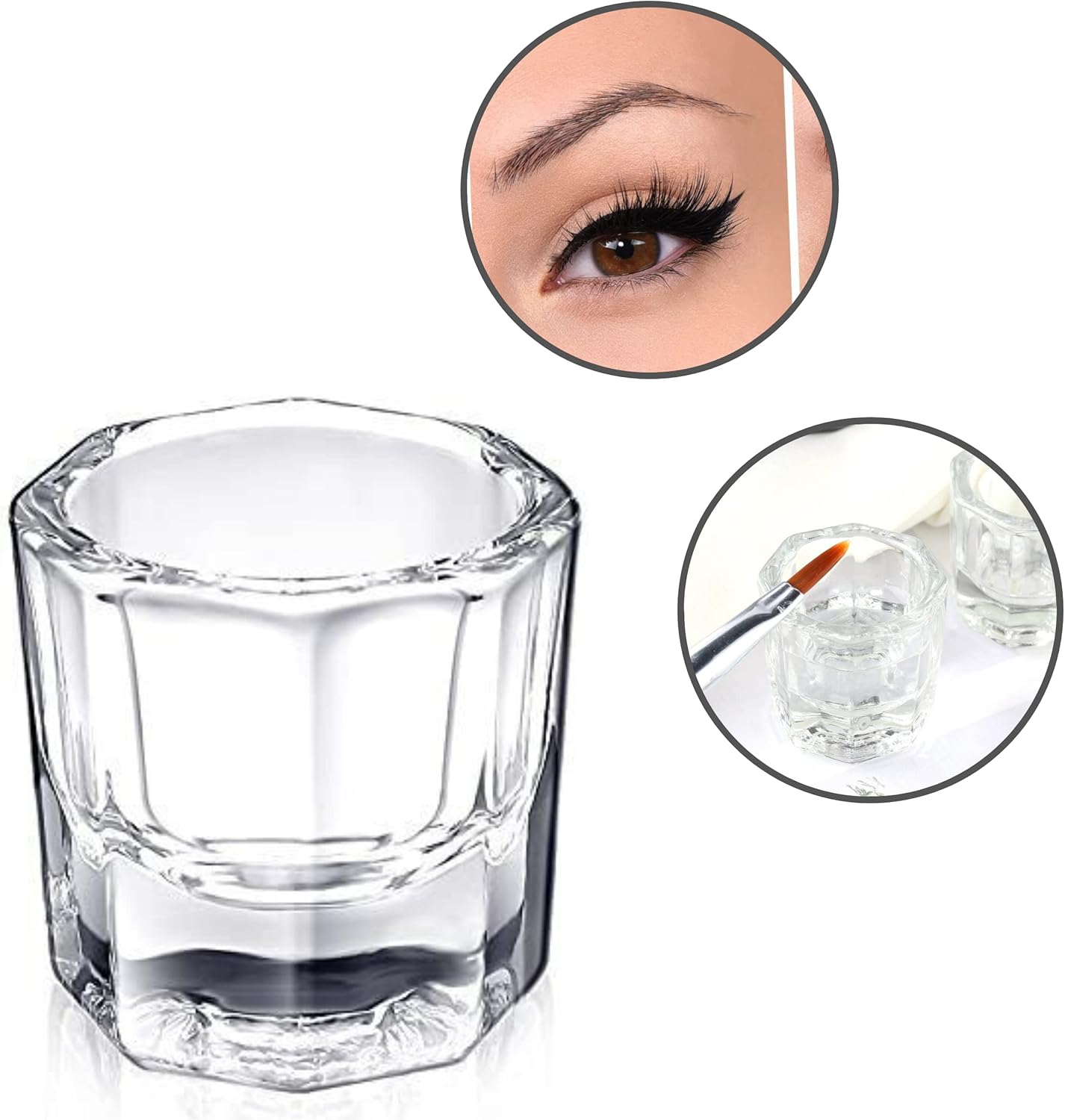 Clear Glass Dappen Dish – Acrylic Nail Art & Eyebrow Tint Mixing Pot | Octagonal Design