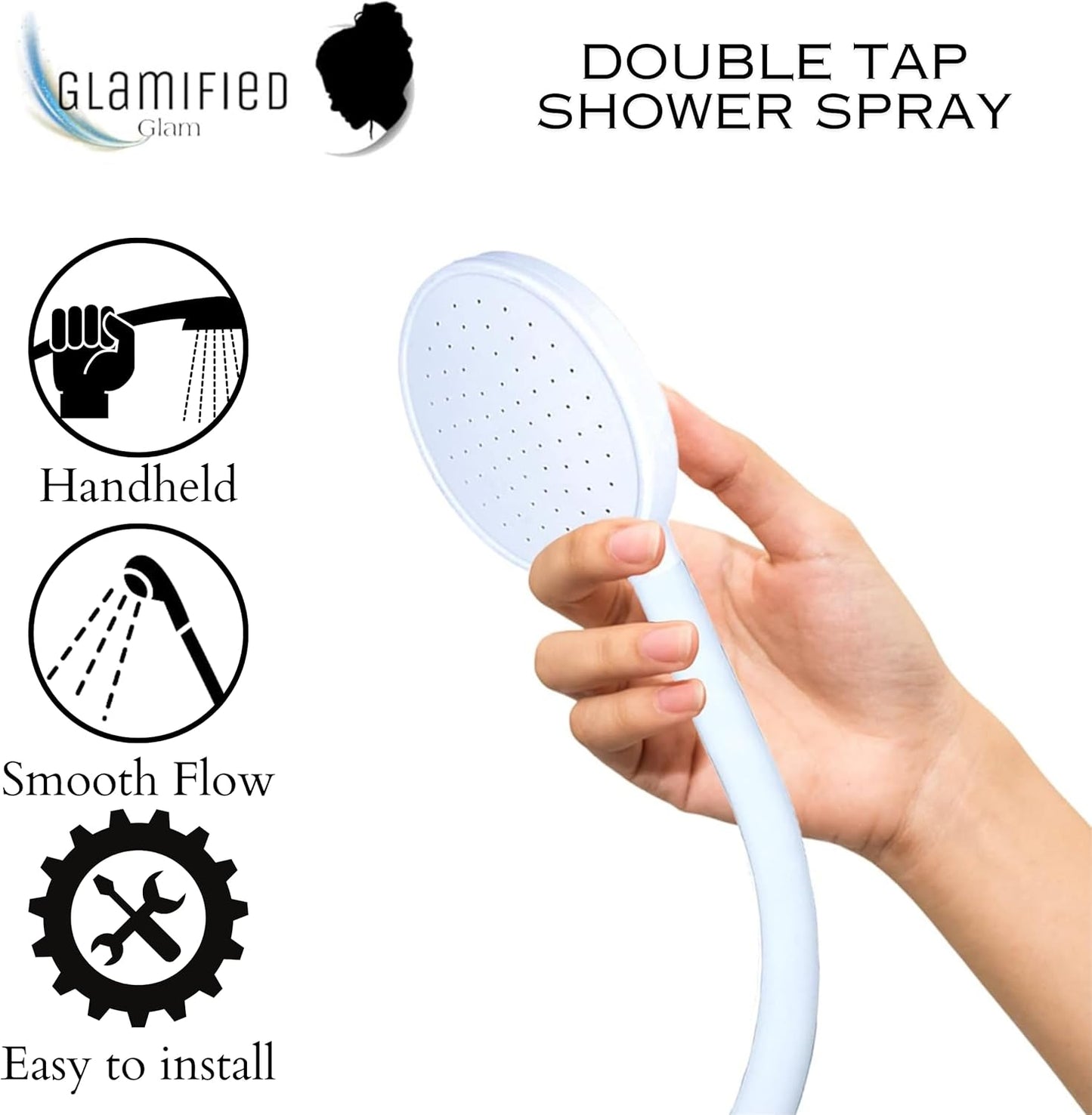 Glamified Double Tap Shower Spray – Portable Hose for Hair, Pet & Bath Tap Washing