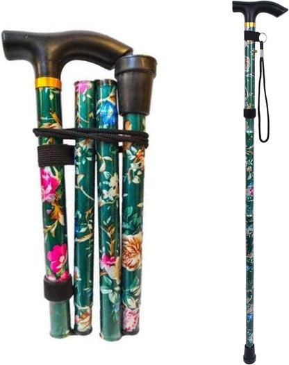 Glamified Adjustable Folding Walking Stick – Portable, Lightweight Cane with Ergonomic Handle & Non-Slip Base