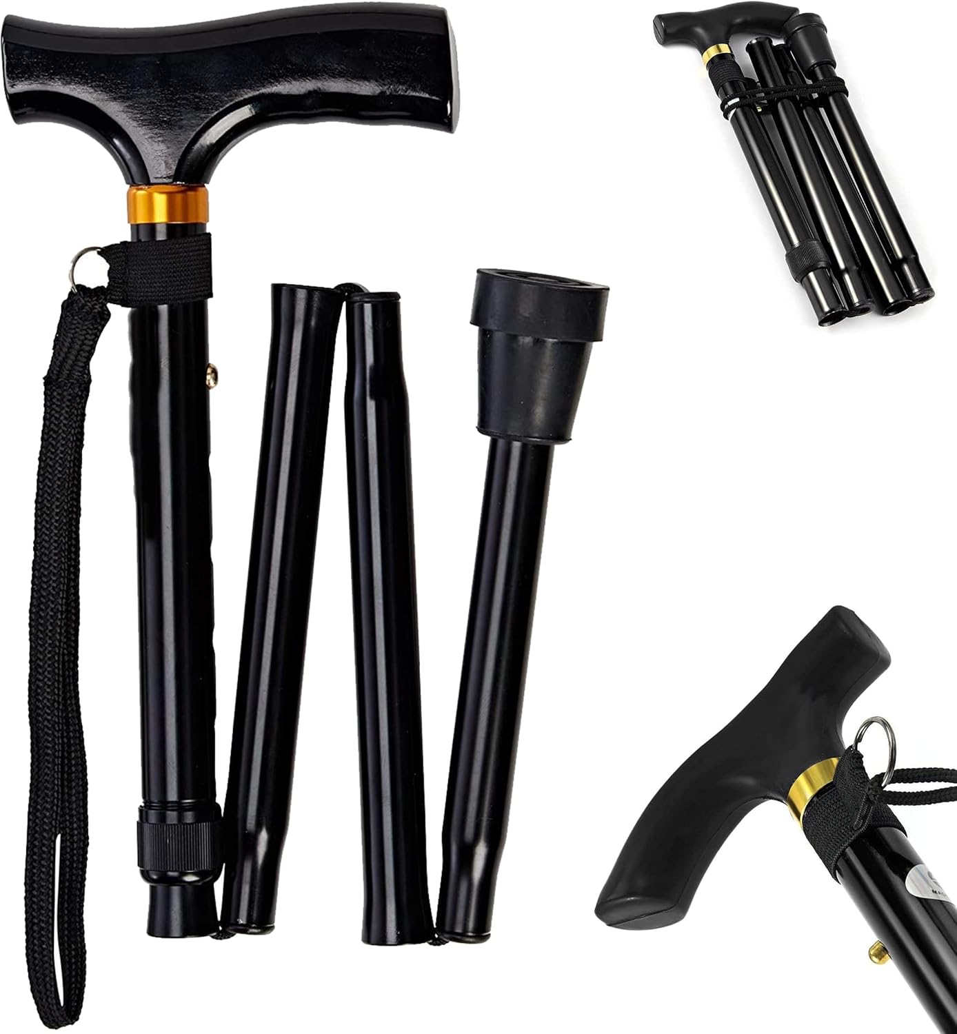 Glamified Adjustable Folding Walking Stick – Portable, Lightweight Cane with Ergonomic Handle & Non-Slip Base