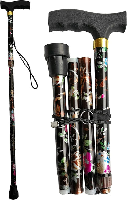 Glamified Adjustable Folding Walking Stick – Portable, Lightweight Cane with Ergonomic Handle & Non-Slip Base