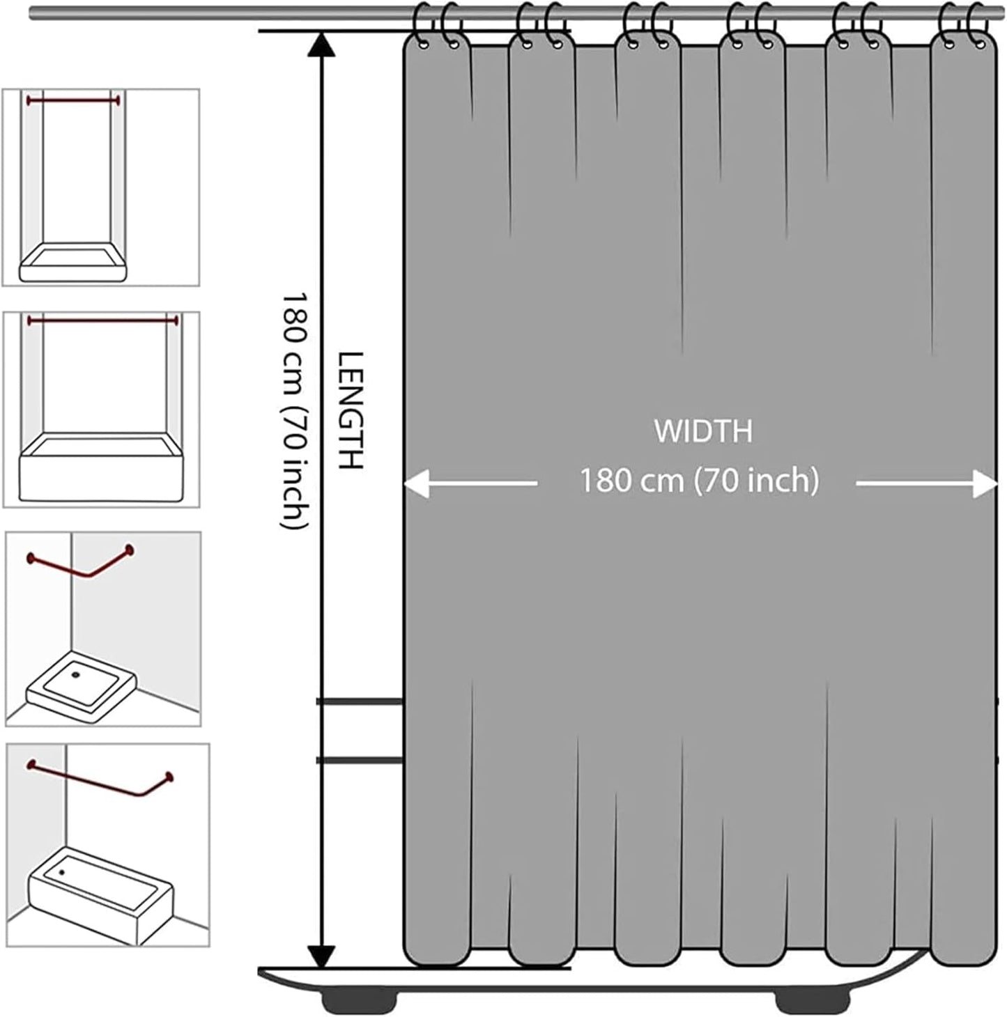 Mould-Proof & Water-Repellent Shower Curtains – Heavy Duty Washable Fabric 180 x 180cm