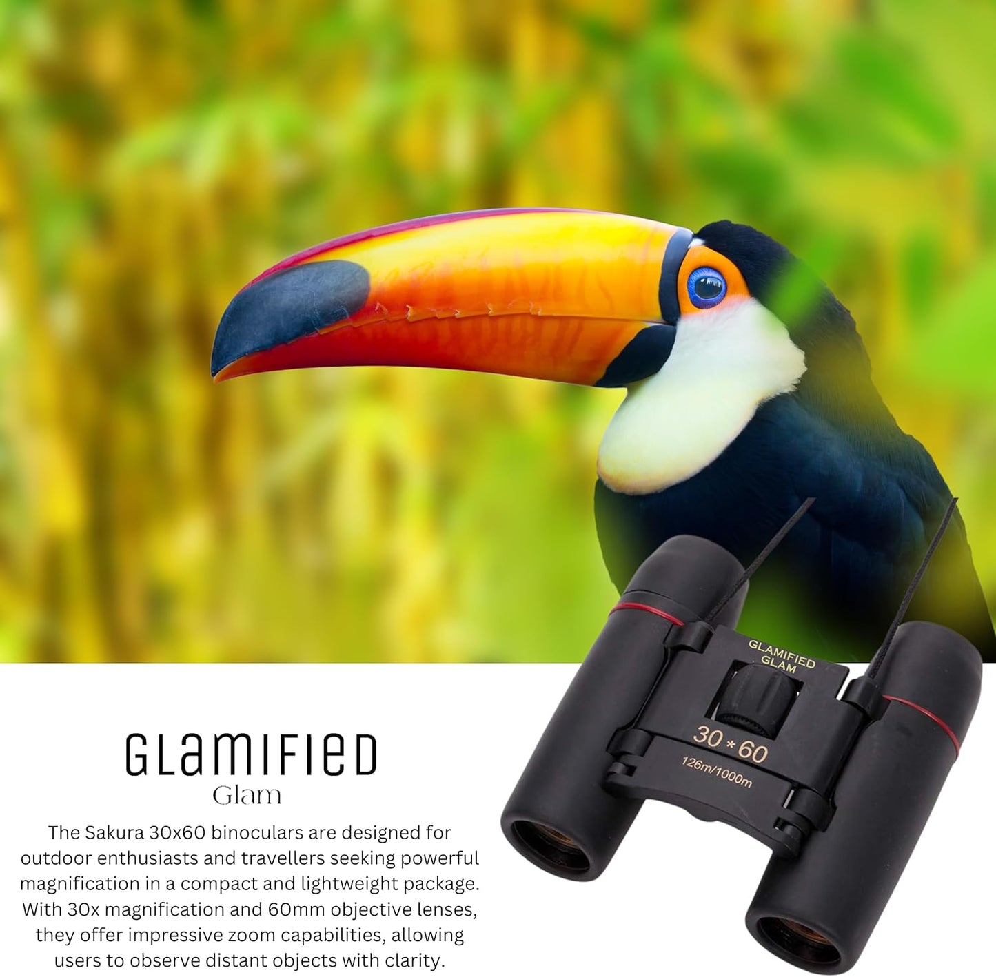 Mini 30x60 Compact Binoculars – Folding Waterproof Telescope for Travel & Outdoors