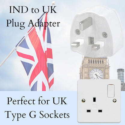 India to UK Plug Adapter – 3-Pin Adapter with 5A Fuse for Travel & Outdoor