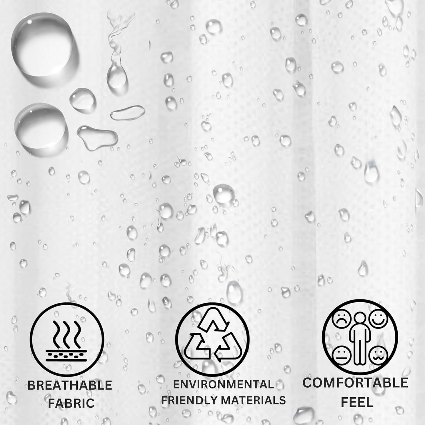 Mould-Proof & Water-Repellent Shower Curtains – Heavy Duty Washable Fabric 180 x 180cm