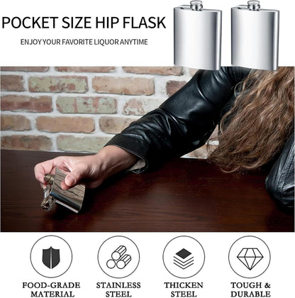 7oz Stainless Steel Hip Flask – Pocket Whisky Flask for Men & Women with Funnel