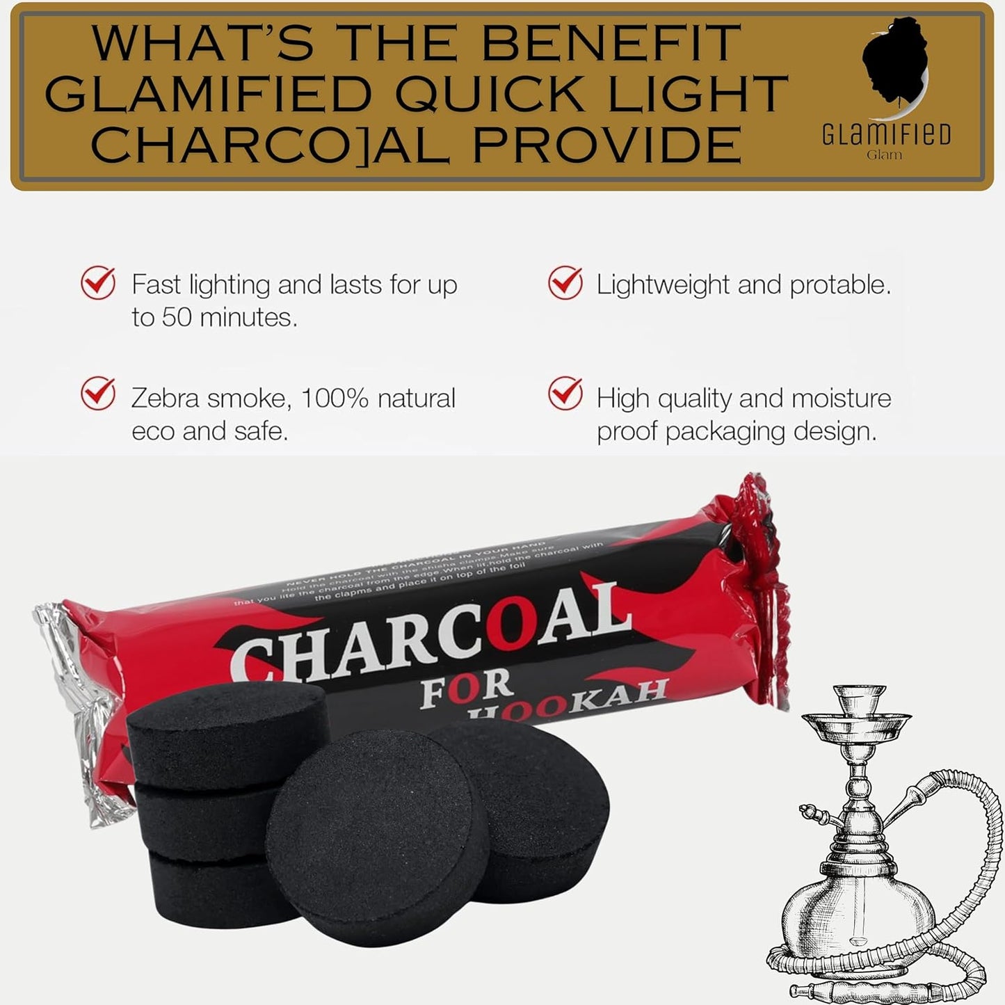 Premium Quick-Light Shisha Charcoal – Instant Light Hookah Coal (100 Discs)